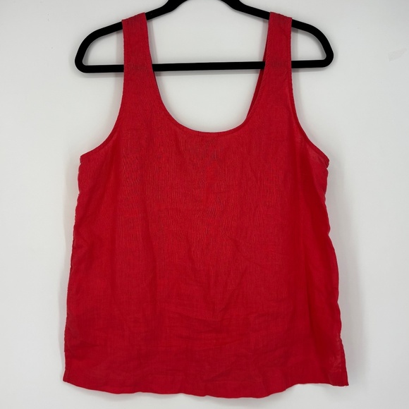 C&C Womens Medium Big Button Front Tank Top Coral Pink 100% Linen Relaxed Fit - Picture 4 of 6